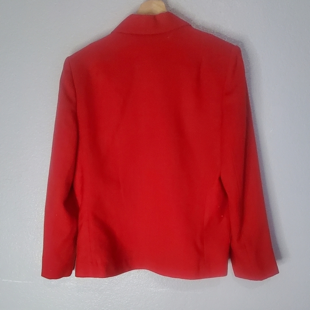 Panther 2 Piece Red Blazer Jacket & A-Line Midi Skirt Set Skirtsuit Size Medium - Picture 5 of 10